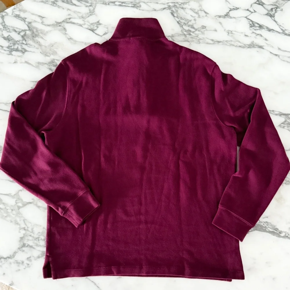 Polo Ralph Lauren Maroon Cotton Men's Pullover Sweater with half Zip, Large‎